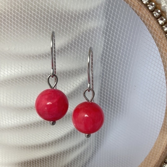 PINK jade simple drop dangle earrings - Picture 3 of 11